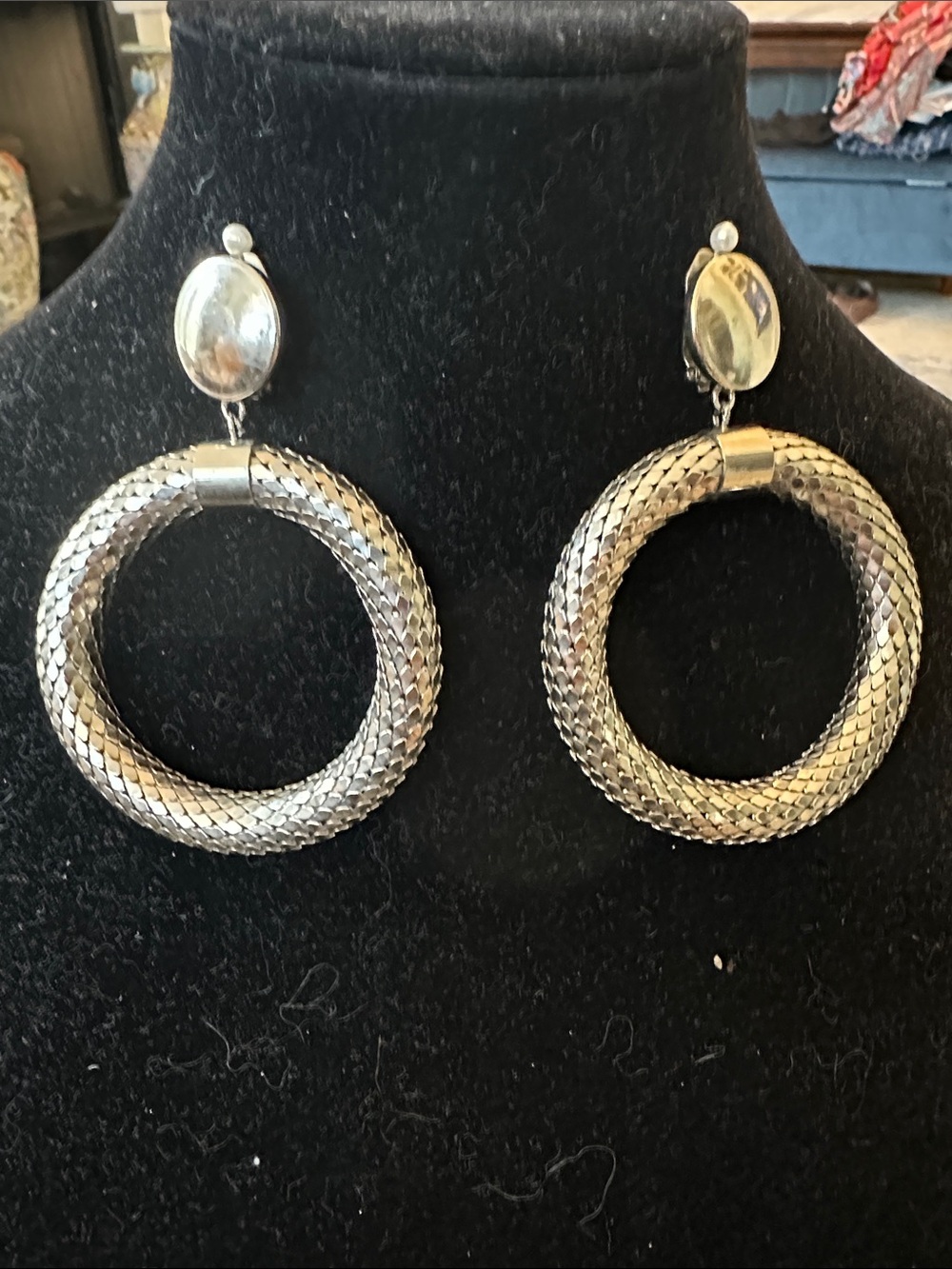 Large Fun Silver Hoop Clip Earrings